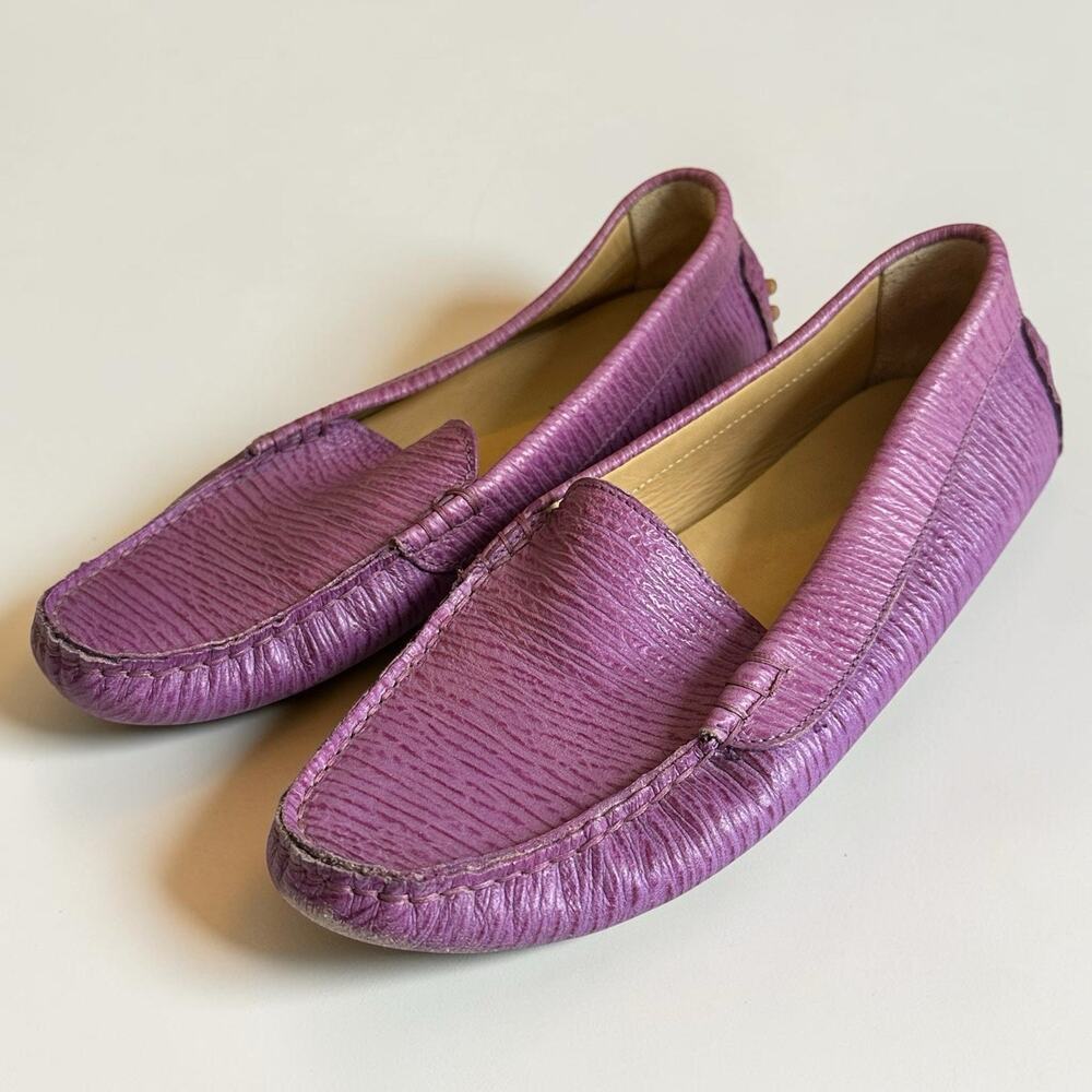 M GEMI Purple Leather Driving Loafers Flats Women’s EU 37 Made In Italy